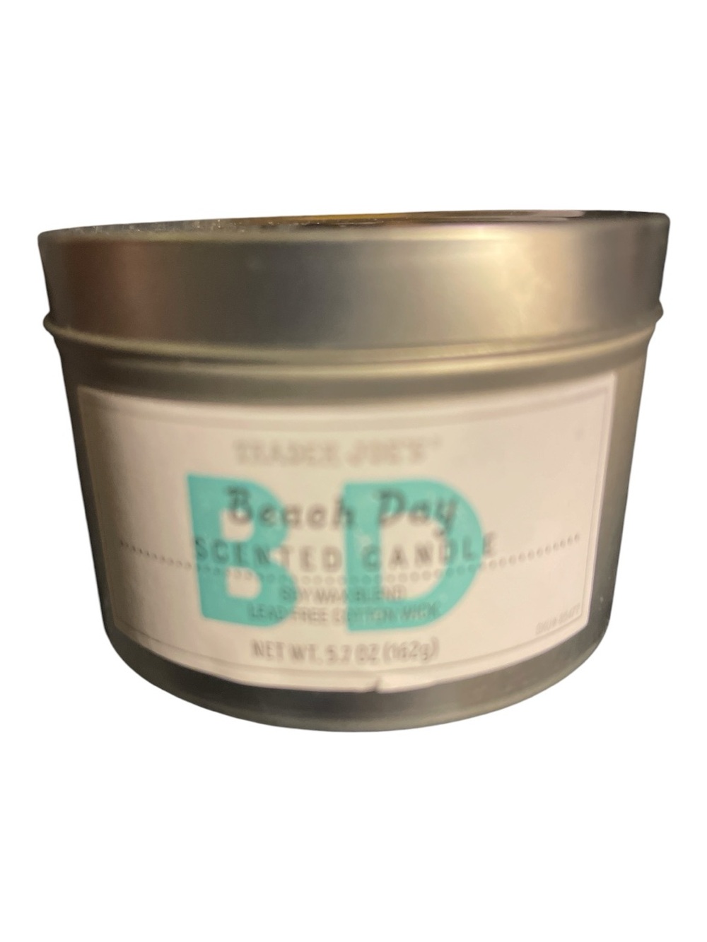 Trader Joe's Beach Day Scented Candle - Silver Tin, Teal Label